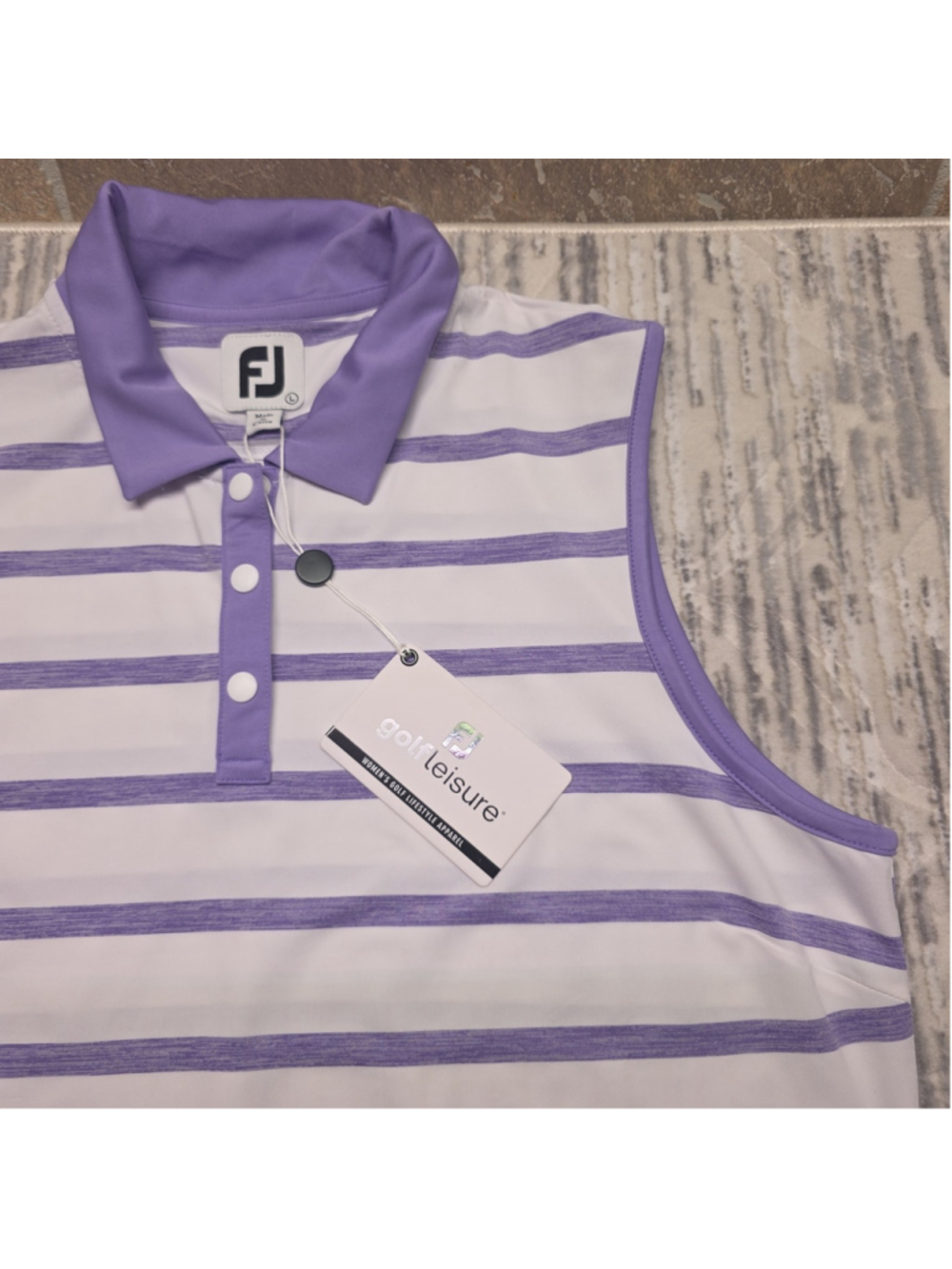 FootJoy Sleeveless Polo Women Purple White Striped GolfLeisure Greystone Sz L